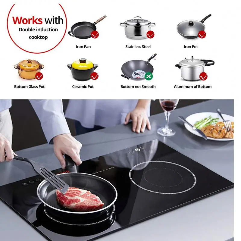 High Quality Made in Italy Design Black Induction Cooker Induction Hob With Extraction DIAMOND FLEXI for Kitchen and Cooking