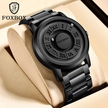 FOXBOX watch LIGE Creative Magnetic Steel Ball Quartz Watches for Men Skeleton Concept Magnetic Force Waterproof Wristwatch mens