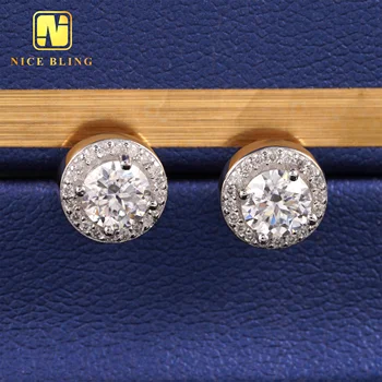 18K Gold Plated Halo Earrings Hip Hop Men Women Cluster Moissanite Diamond Ear Studs 925 Sterling Silver Jewelry