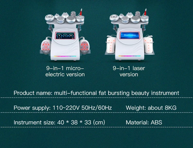 Cavitation Machine 9 in 1 Body Slimming Therapy Machine Desktop 80K Multi-Function Negative Pressure Cavitation Beauty Machine