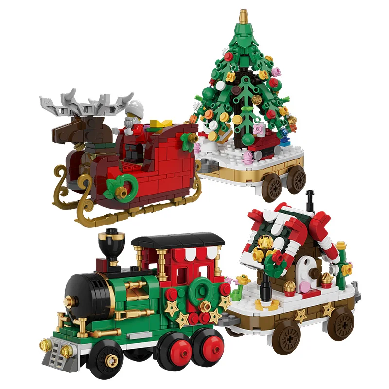 6-In-1 Christmas Building Block Set Train Tree Sleigh Santa Claus Model Brick Christmas Block Christmas Toy for Children CAYI