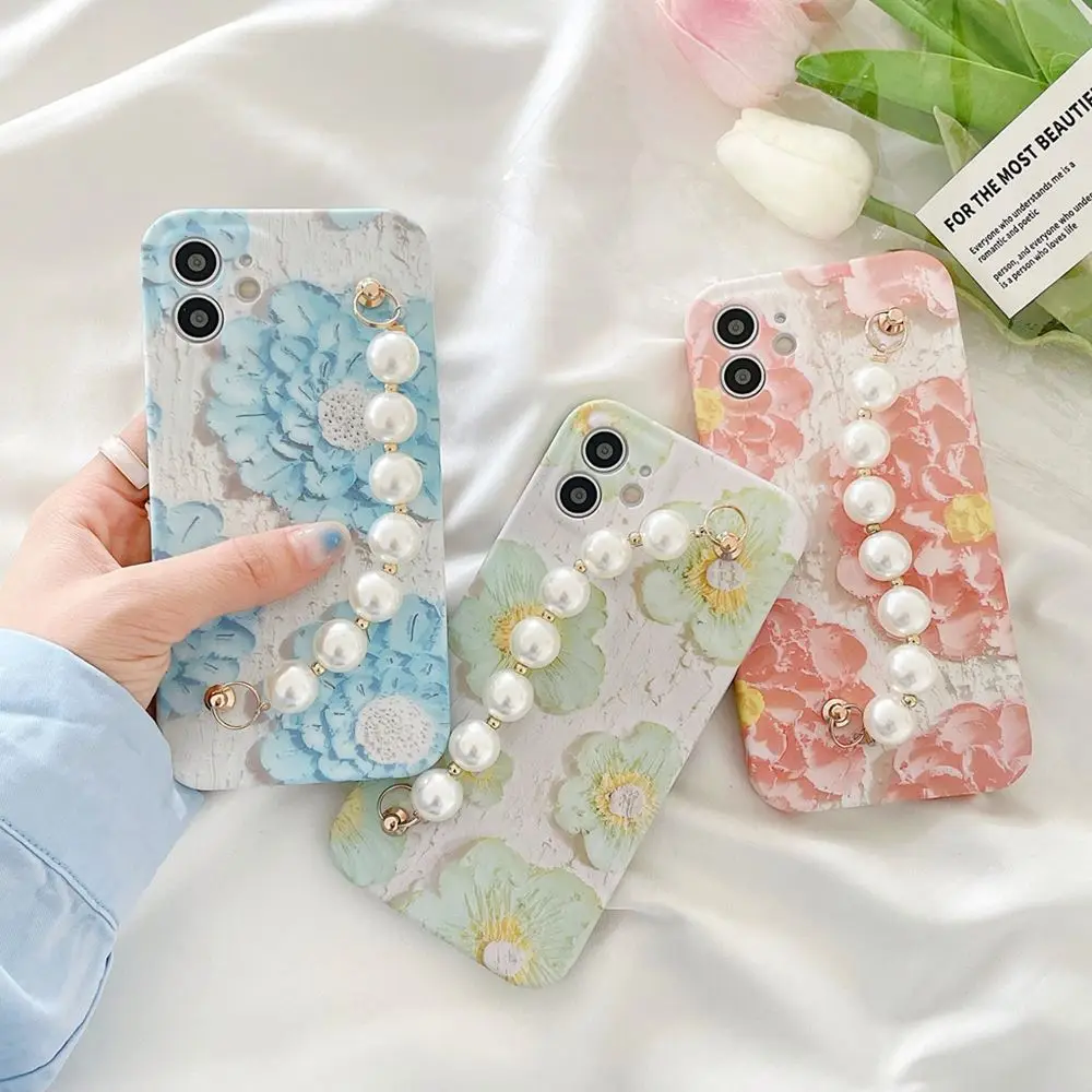 Laudtec Floral Chain Wristband Cover Pearl Bracelet Phone Cases For Iphone 13 12 11 Pro X XR Max