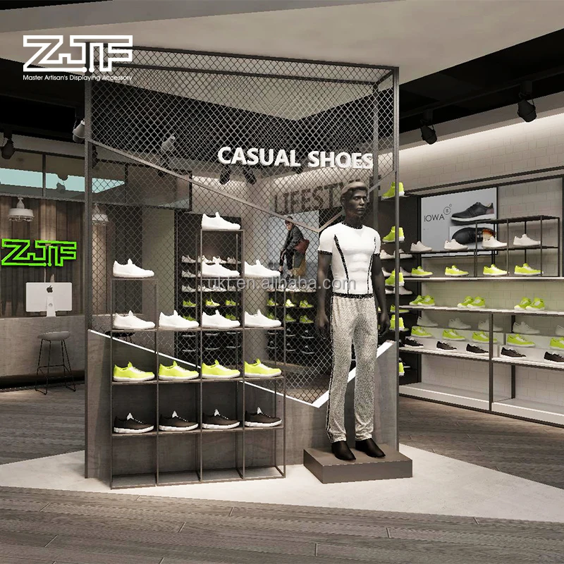 Professional Shoe Store Interior Wood Furniture Display Wall Panel