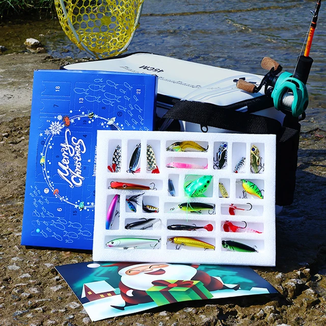 2025 Calendario dell'Avvento da pesca 24 giorni Set di esche da pesca Pesca Calendario dell'Avvento di Natale Regalo di pesca di Natale per il pescatore  15