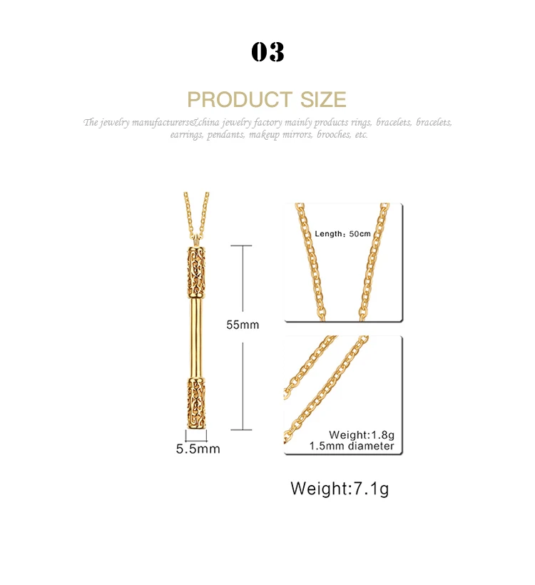 Wholesale 55MM Stainless Steel Monkey King Weapon Golden Bar Pendant Jewelry Gold/Steel Men's Necklace PN-598