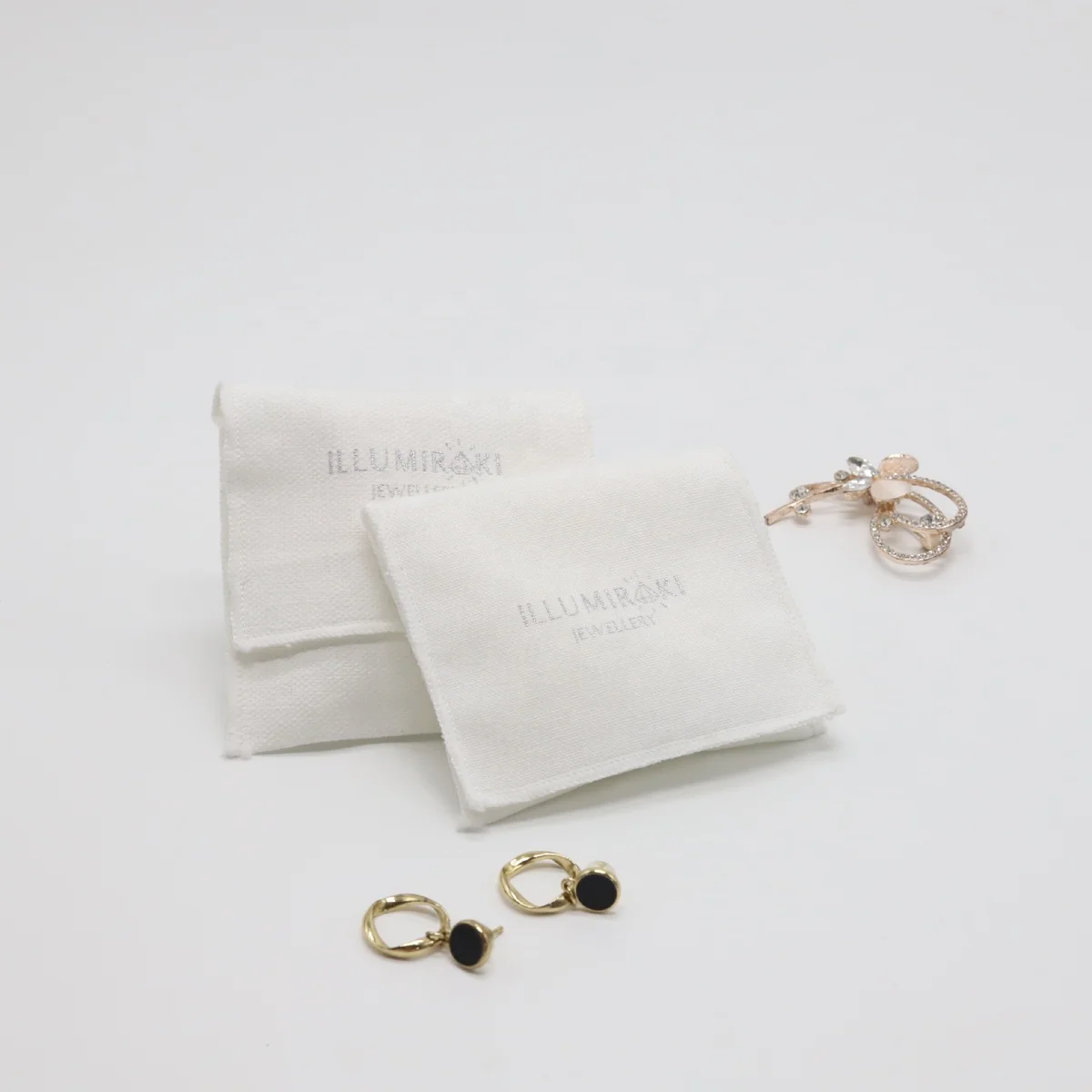 High End Silver Logo Brush Flap Cotton Canvas Jewelry Pouch Envelope Mirror Gift Bracelet Jewelry Packaging Bag