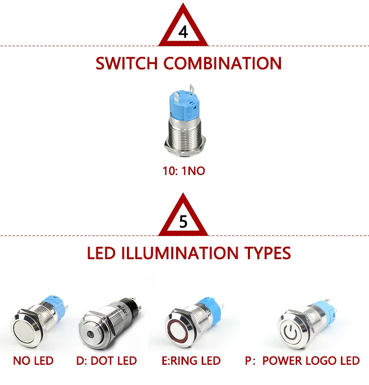Custom 12MM 4Pin ON-OFF Metal Push Button Switch Waterproof High Button Push Button Electrical Switch with Power LED