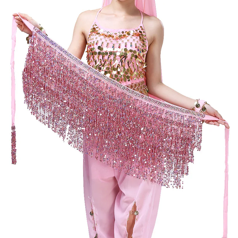 Female Show Costume Sequins Tassels Thailand/India/Arab Dancer Skirt Women Sexy Belly Dance Hip Scarf Wrap Belt Dancer Skirt