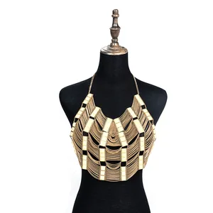 Sexy Trendy Gold Plated Body Chain Jewelry for Wedding Engagement Gift-Bikini Beach Chest Chain