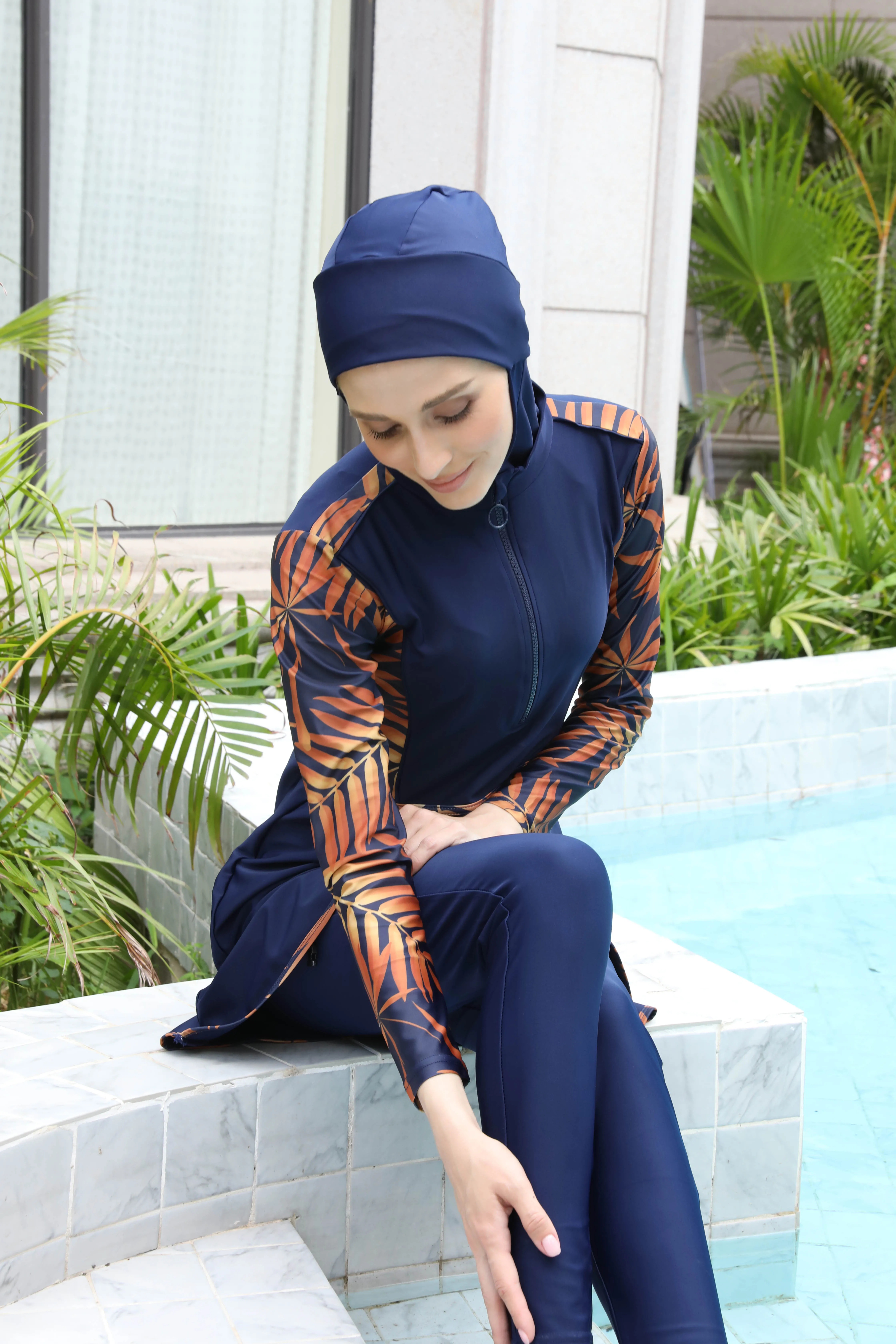 Sexy Polyester Fabric Islamic Modest Swimwear Burkini for Women - 3Pcs  Hijab Set for Beach & Pool, Eco-Friendly & Quick Dry