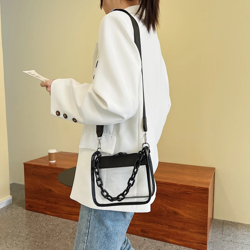 Wholesale Transparent PVC Messenger Bag Customized Fashion Chain Shoulder Clear Women Crossbody Bags