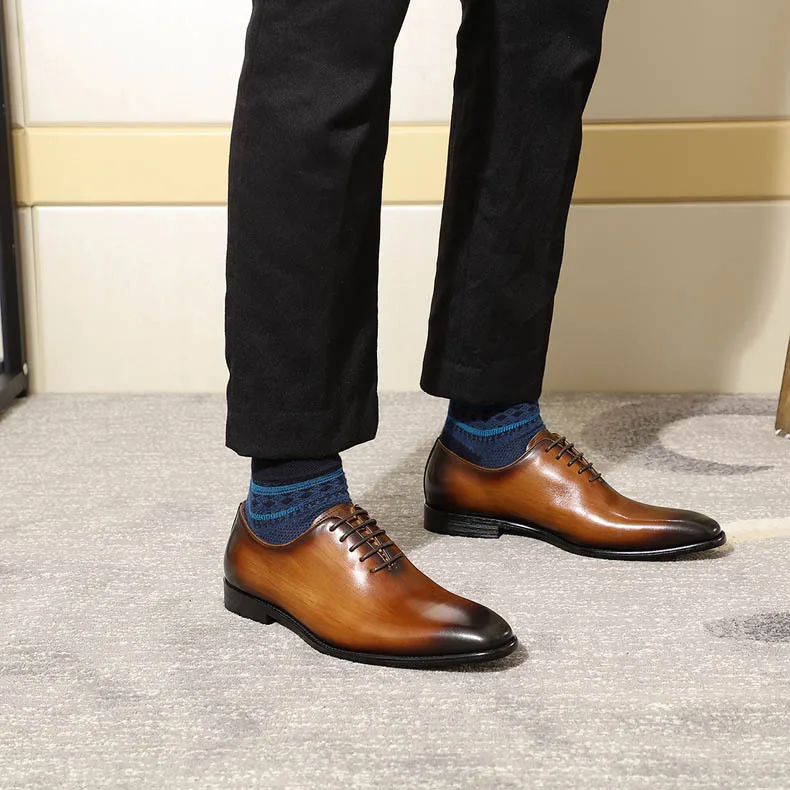 Chaussures Oxford Pour Hommes - Sur Mesure, Cuir Bleu Et Noir - Fabriqué Main Au Pakistan