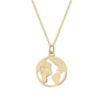 A1158 Fashion 24K Gold Jewelry 925 Sterling Silver World Map Necklace