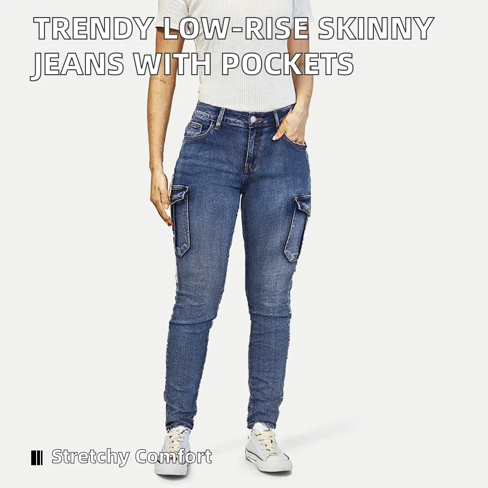 European American Style High-Elastic Mid Waist Denim Jeans Breathable Spandex/Cotton Trendy Slim Workwear Side Pockets Skinny