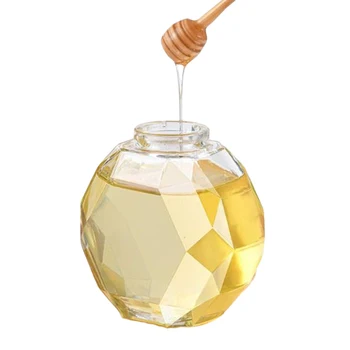 250Ml 500Ml Honey Glass Jar Hexagonal Honey Glass Jar With Dipper Bee Mini Honey Pot with Glass Diamond Jar