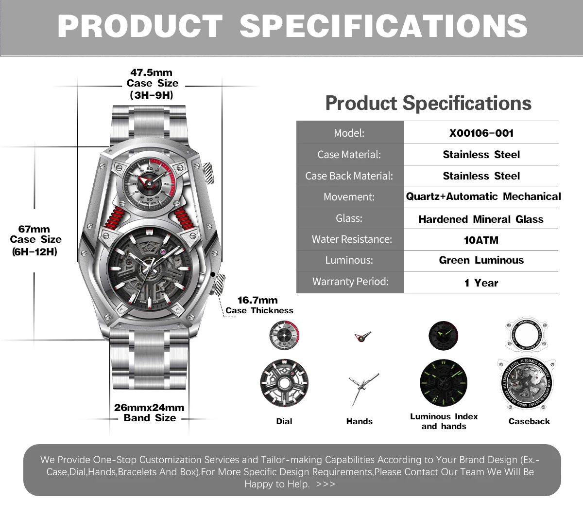 Japanese PC10 Quartz Movement China Automatic Luxury Watch