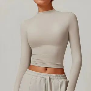 Custom High-Quality Quick-Drying Breathable Long-Sleeved Sportswear Fitness High-Neck Tight Sports Tops Women'S Gym Yoga Clothes
