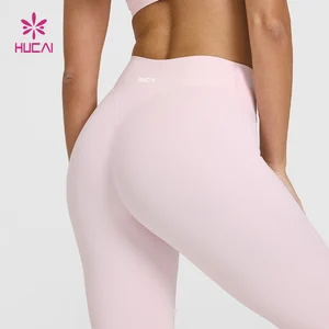 HUCAI Custom Nylon Spandex High Quality pink Workout Fitness High Waist Sports Pants Yoga Leggings for Women
