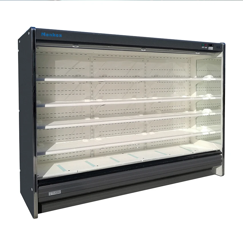 vertical commercial supermarket  beverage drink fruit vegetable pouch meat air curtain display chiller