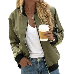 Autumn New Women's Casual Bomber Jacket Fashion Style Zipper Solid Short Streetwear Coats with Pockets