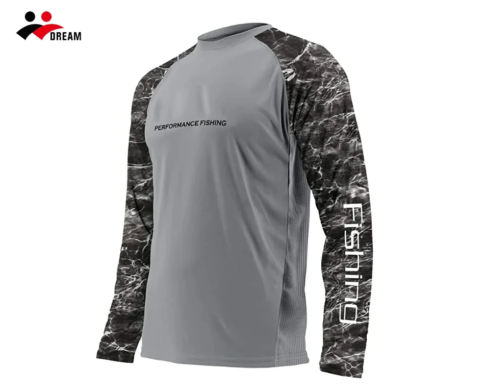 Personalizzato UPF50+ Protezione solare Assorbimento dell'umidità Poliestere Spandex Abbigliamento da pesca Manica lunga da uomo Maglia ventilata UV Pesca833_voghion.com