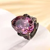 Anillo de rosa seca con corte de nido de pájaro en oro negro de tamaño ajustable