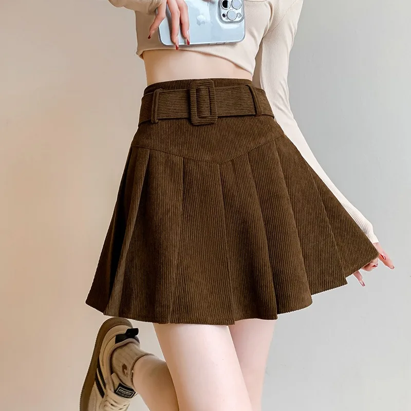 D41121 Women New Sexy Mini Skirt Solid Color Belt Slimming