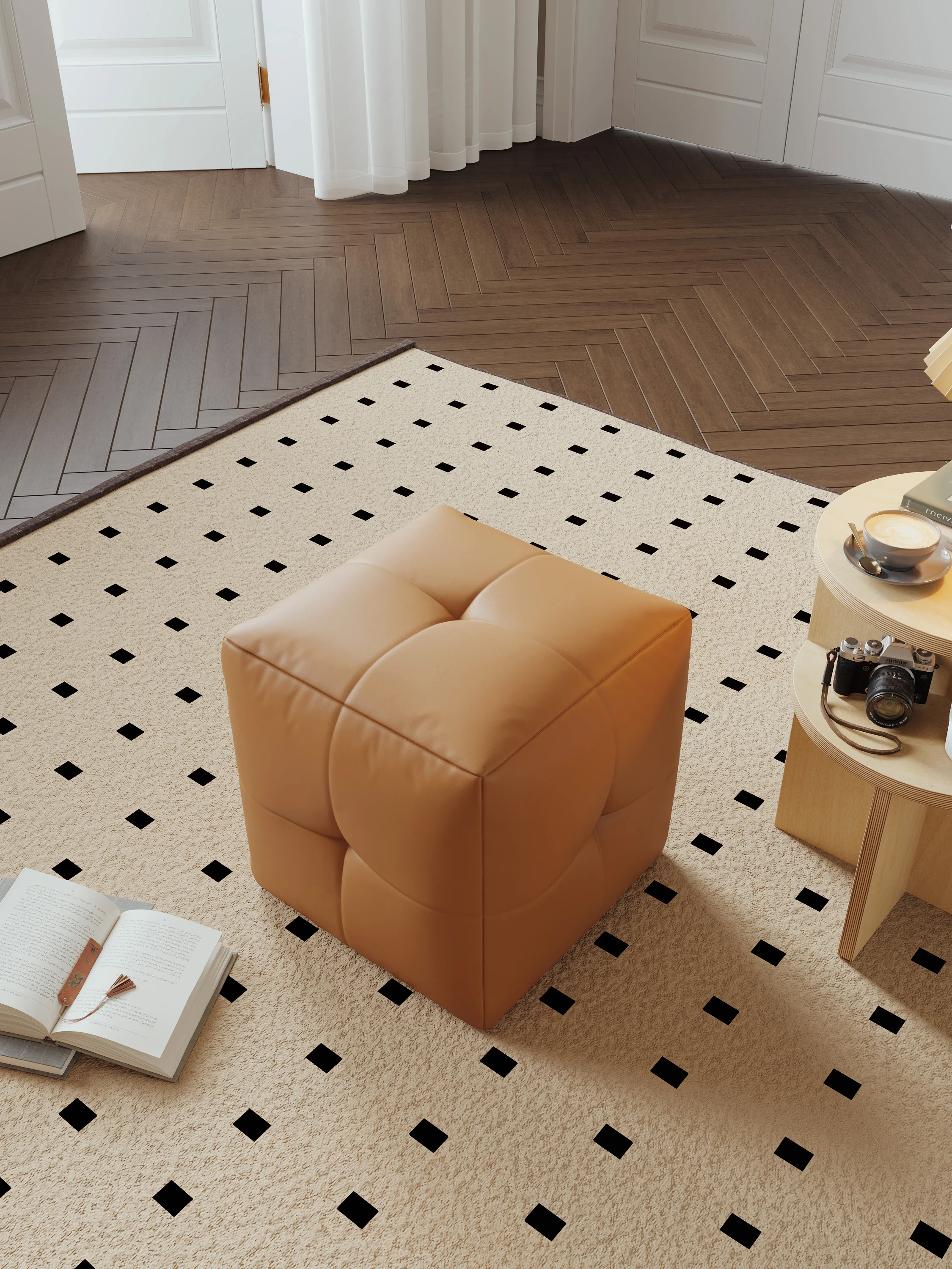 Foot Stool Sofa Stool Caramel Colored Foot Pedal Microfiber Leather