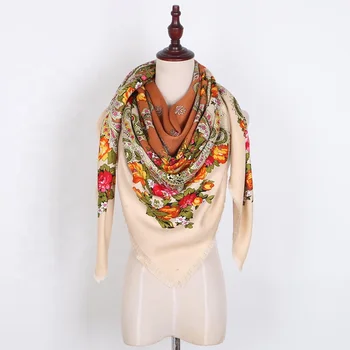 White piano shawl fringe Floral scarf Russian wedding shawl