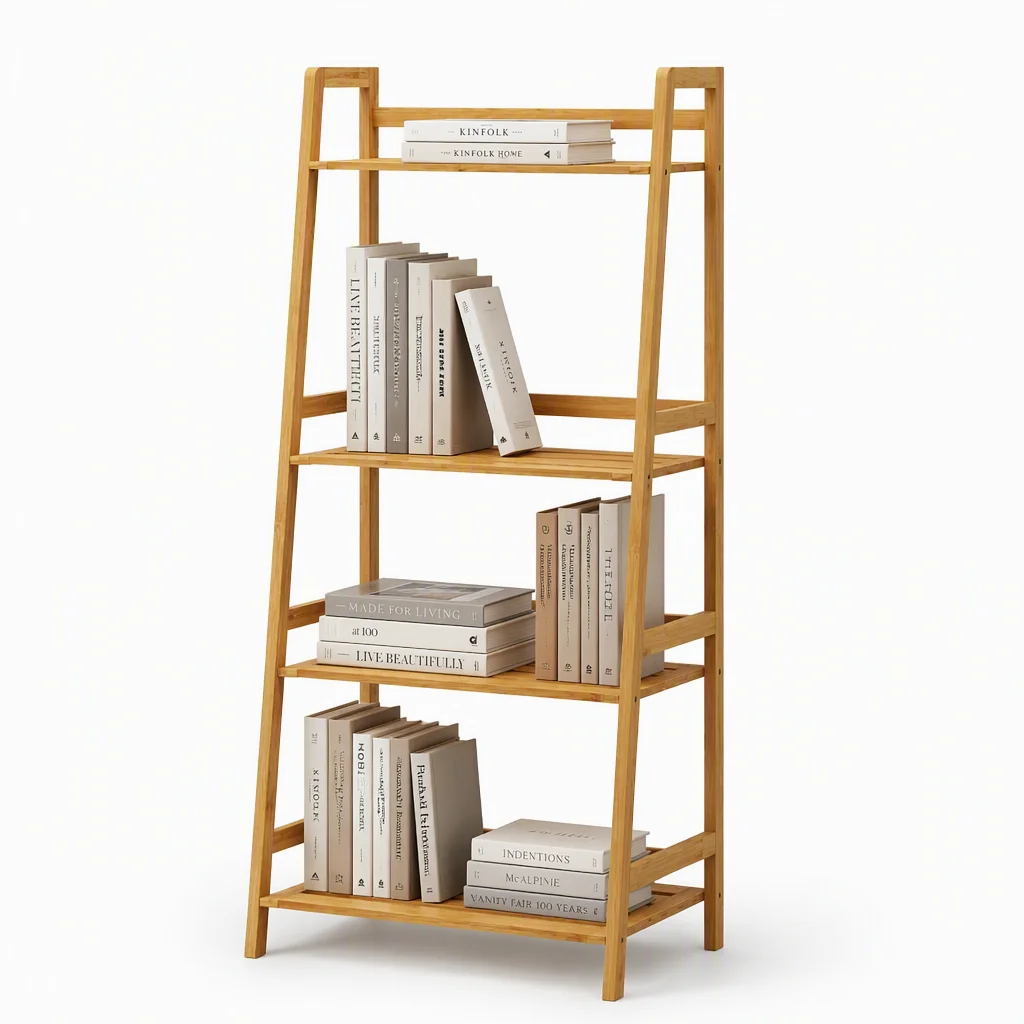 Wholesale 4-Tier Bamboo Ladder Shelves Freestanding Book Shelf Storage Organizer Rack for Kitchen Bathroom Living Room
