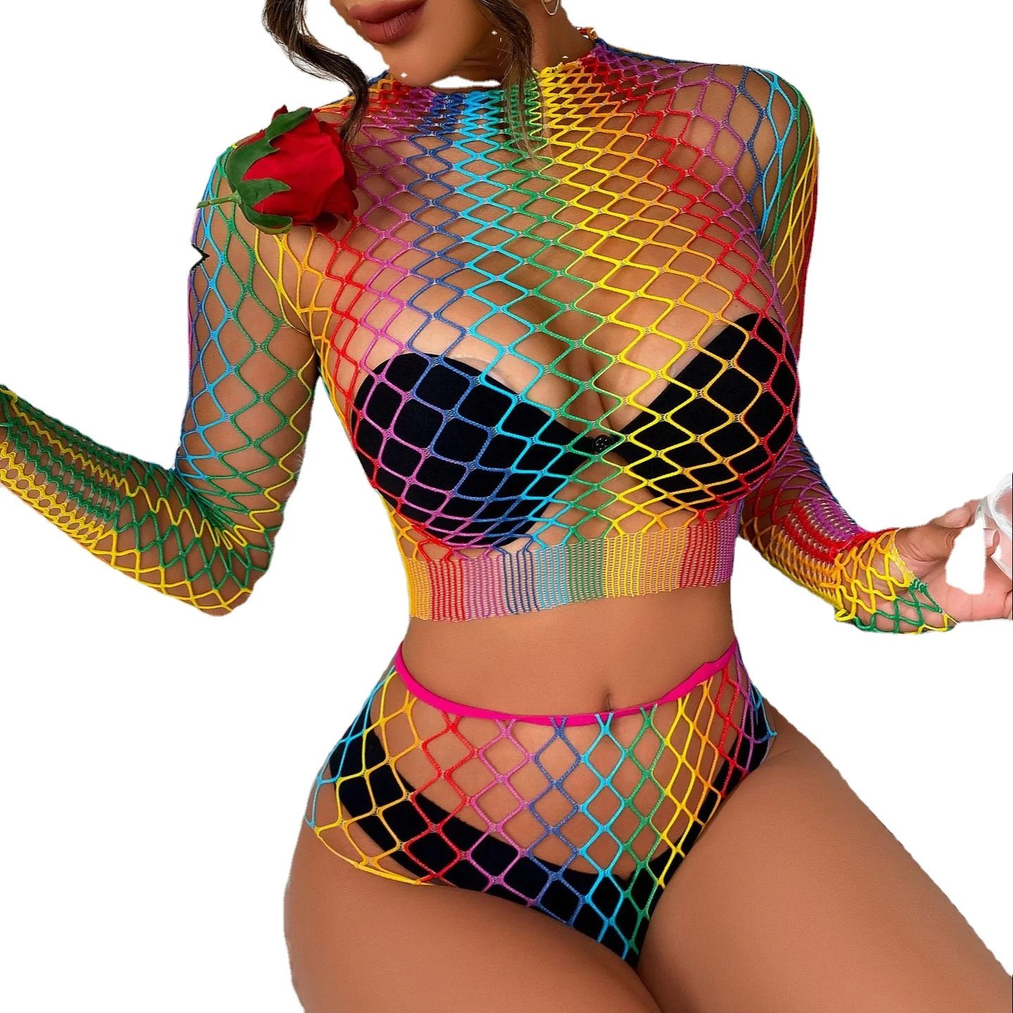 Erotic Underwear Transparent Sexy Suit Tease Hollowed Out Sexy Underwear 2-piece Suit rainbow Colored Mesh Clothing Lingerie Erotic Underwear Transparent Sexy Suit Tease Hollowed Out Sexy Underwear 2-piece Suit rainbow Colored Mesh Clothing Lingerie