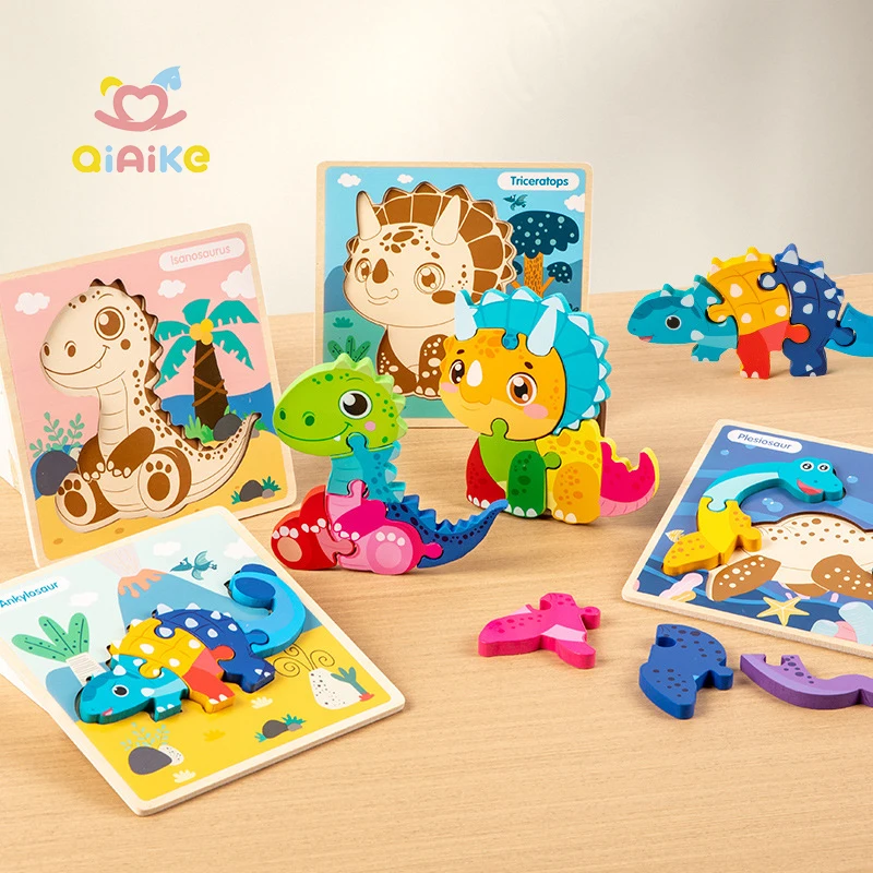 Niestandardowa układanka z dinozaurem Kreatywne klocki puzzli 3D drewniane Układanki edukacyjne Montessori Zabawki dla dzieci Chłopców i dziewczynek