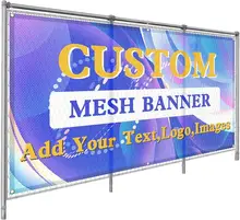 Custom Printed Outdoor Hanging Polyester Mesh Banner Sport Event Advertising Fence Cover Fabric Promotional Flags & Banners