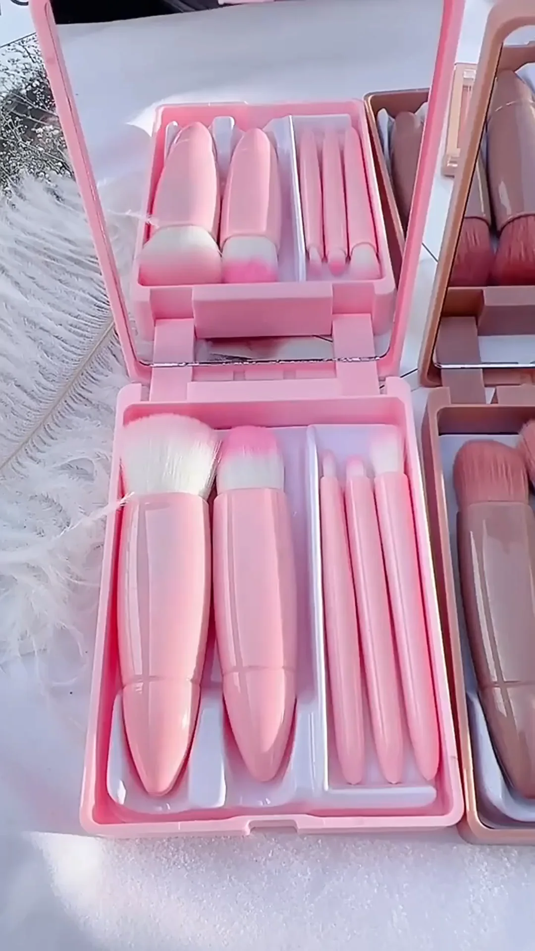 Beauty Travel Makeup Brush Shell Mirror Box Makeup Brushes 5pcs Face