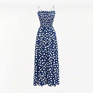 Best Price Elegant Women's Polka Dot Printing Midi Dress Best Price Slim Waist Back Zipper Sleeveless Sexy