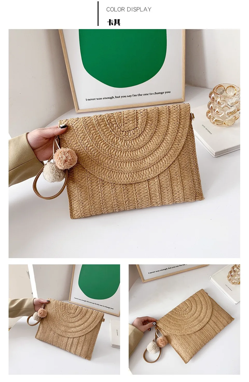 Straw Clutch Purse For Women Woven Rattan Wicker Envelope Bag Crossbody