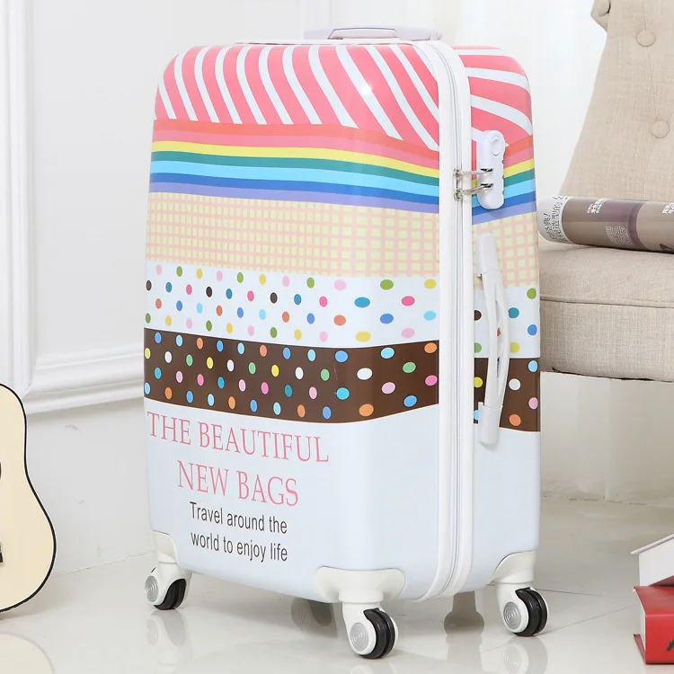 Wholesale Custom Print Pink smile face pattern Kids Trolley Hard case  Luggage 20/24/28'' Travel Suitcase From m.