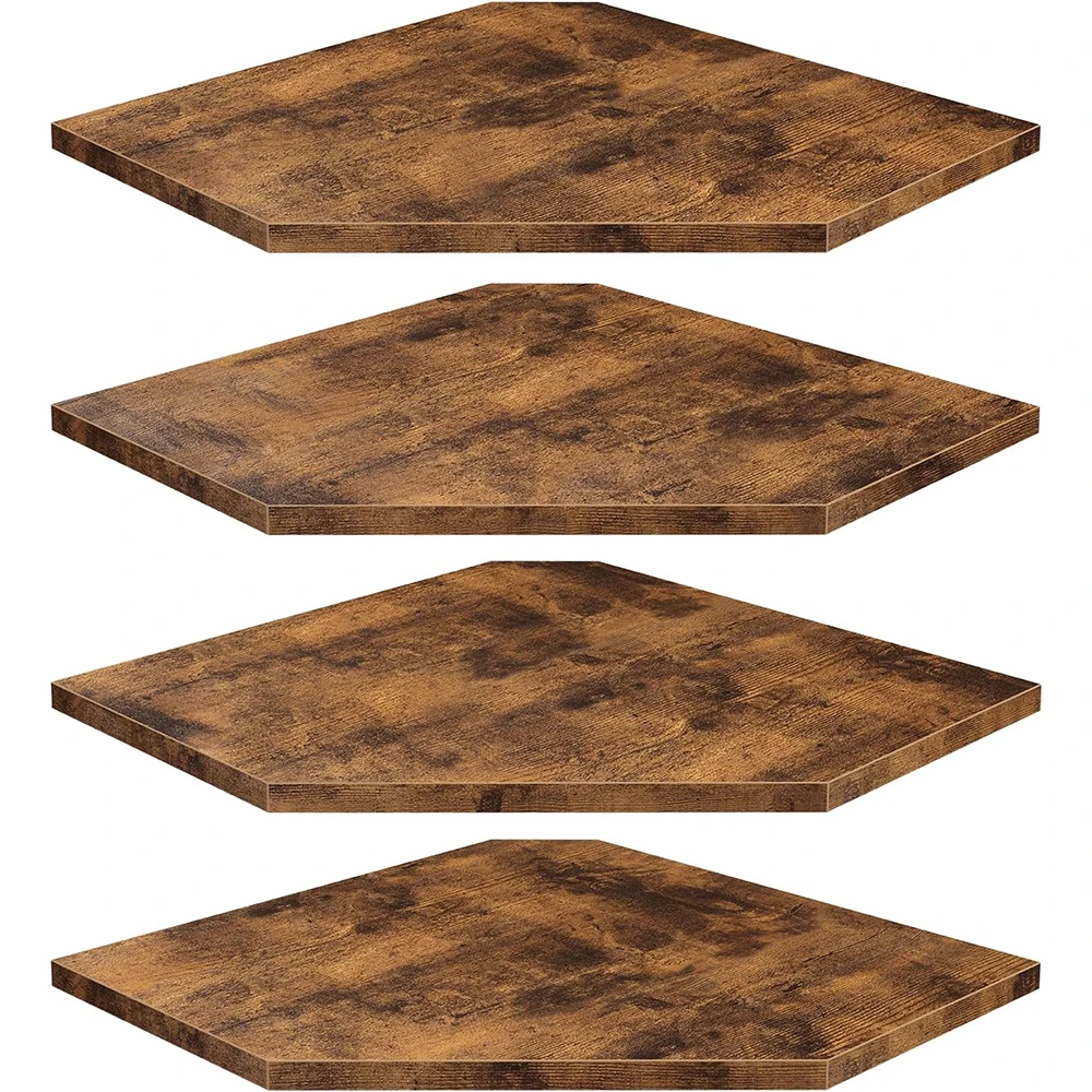 Nu-Deco MH26059 Corner Shelf Wall Mount Set 4 Floating Shelves Cord Hole Cable Box Wood Hanging Shelves for Bathroom Bedroom