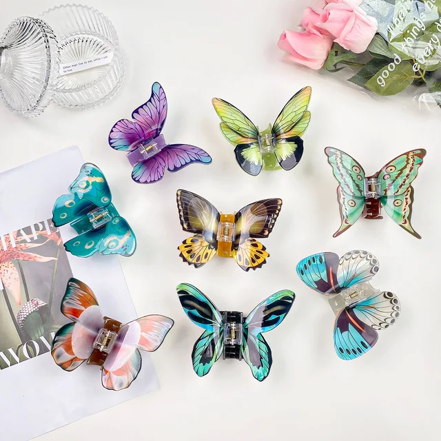 Advanced Sense Plastic Butterfly Hairpin Super Fairy Simulation Shark Clip for Baby's Hair Accessories Tempered Acrylic Headwear