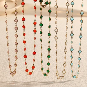 2026 New Colorful Edge-Glazed Glass Gold Plated Stainless Steel Women's Cute Beaded Chains Necklace-Gift