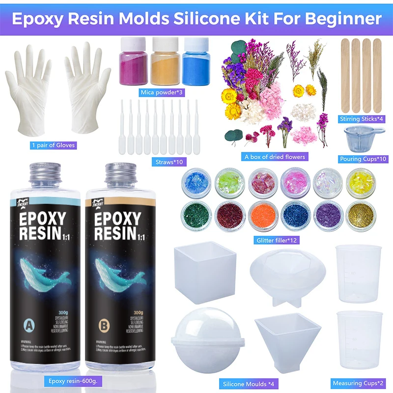 Epoxy Resin Kits For Beginners With Molds,Dried Flower 600ml/ 21.16oz ...