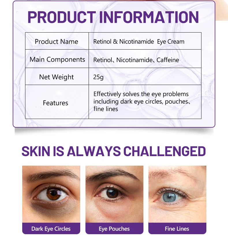 Retinol Repair Eye Cream Firming Lifting Reduce Wrinkles Fine Lines Caffeine for Dark Eye Circle Eye Problem