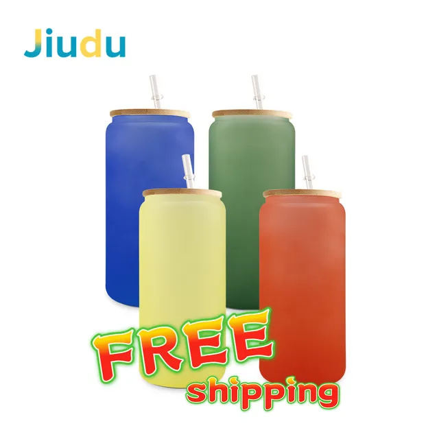 USA Warehouse 16oz Frosted Cold Color Change Sublimation Glass Can Beer with Bamboo Lid for Tumbler Blanks Sublimation Printing