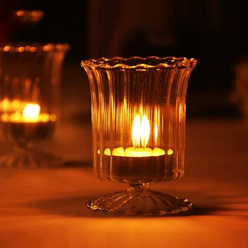 56H Factory wholesale new simple transparent high borosilicate glass striped candle holder