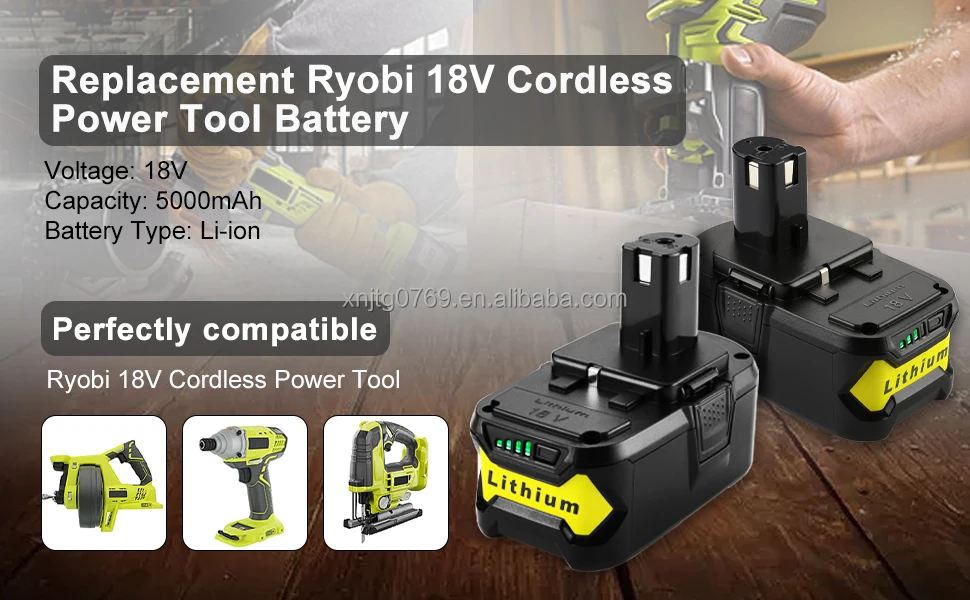 2-Pack Ryobi 18V Battery Replacement - Compatible with Ryobi P100, P501,  P300, P3200, P230, P700, P600, P530, P510, P250, P221, P521, P200, P240