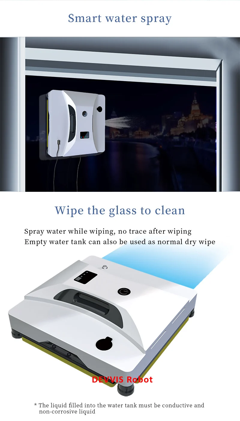 Auto water spray high efficient smart window vacuum cleaner robot with water tank