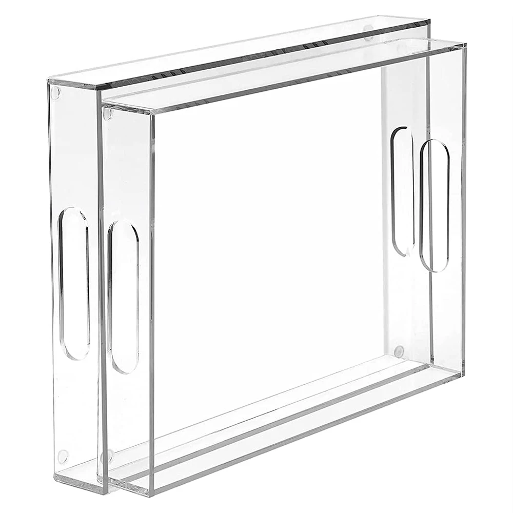 Handcrafted Clear Acrylic Decorative Tray Rectangle Serving Trays With Handles Coffee Table