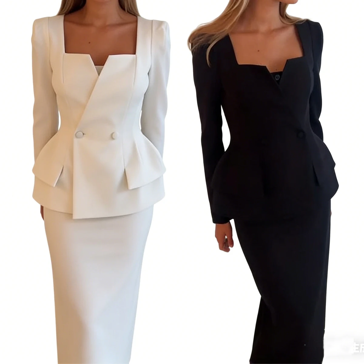 S-2XL Wholesale Elegant Women's Suit Dress Sets in Pure Colors with square Necks High-quality Luxurious Floor-length Dress Sets