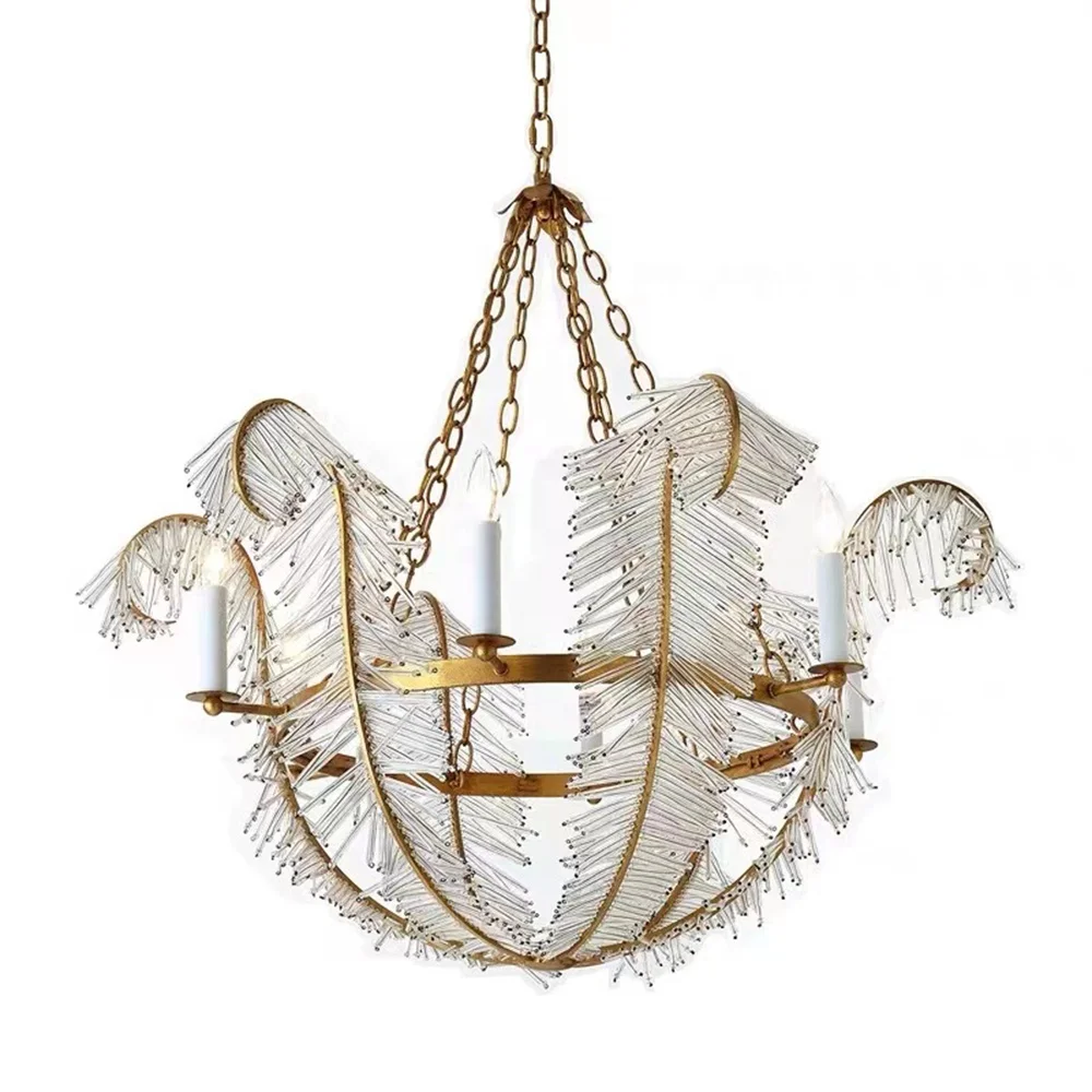 Американская сельская постмодернизированная Хрустальная трубчатая перьевая люстра, французская простая люстра