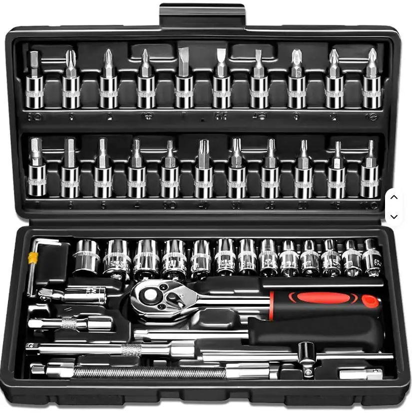 Premium 46-Pieces 1/4 Inch Drive Socket Ratchet Set Home Repair/Car Repair Complete Socket Kit Essential Mechanic Tools